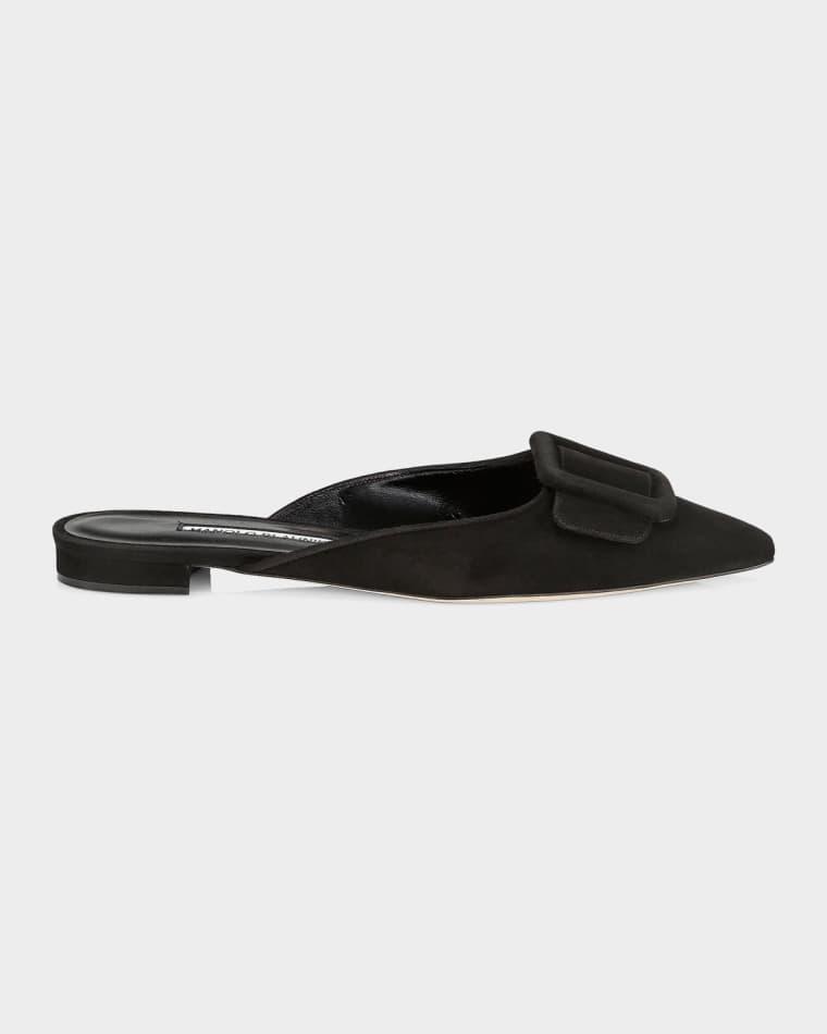 Maysale Suede Buckle Ballerina Mules by MANOLO BLAHNIK