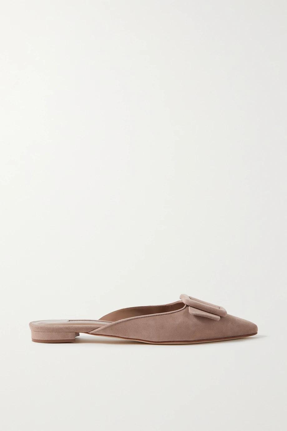 Maysale buckled suede point-toe flats by MANOLO BLAHNIK