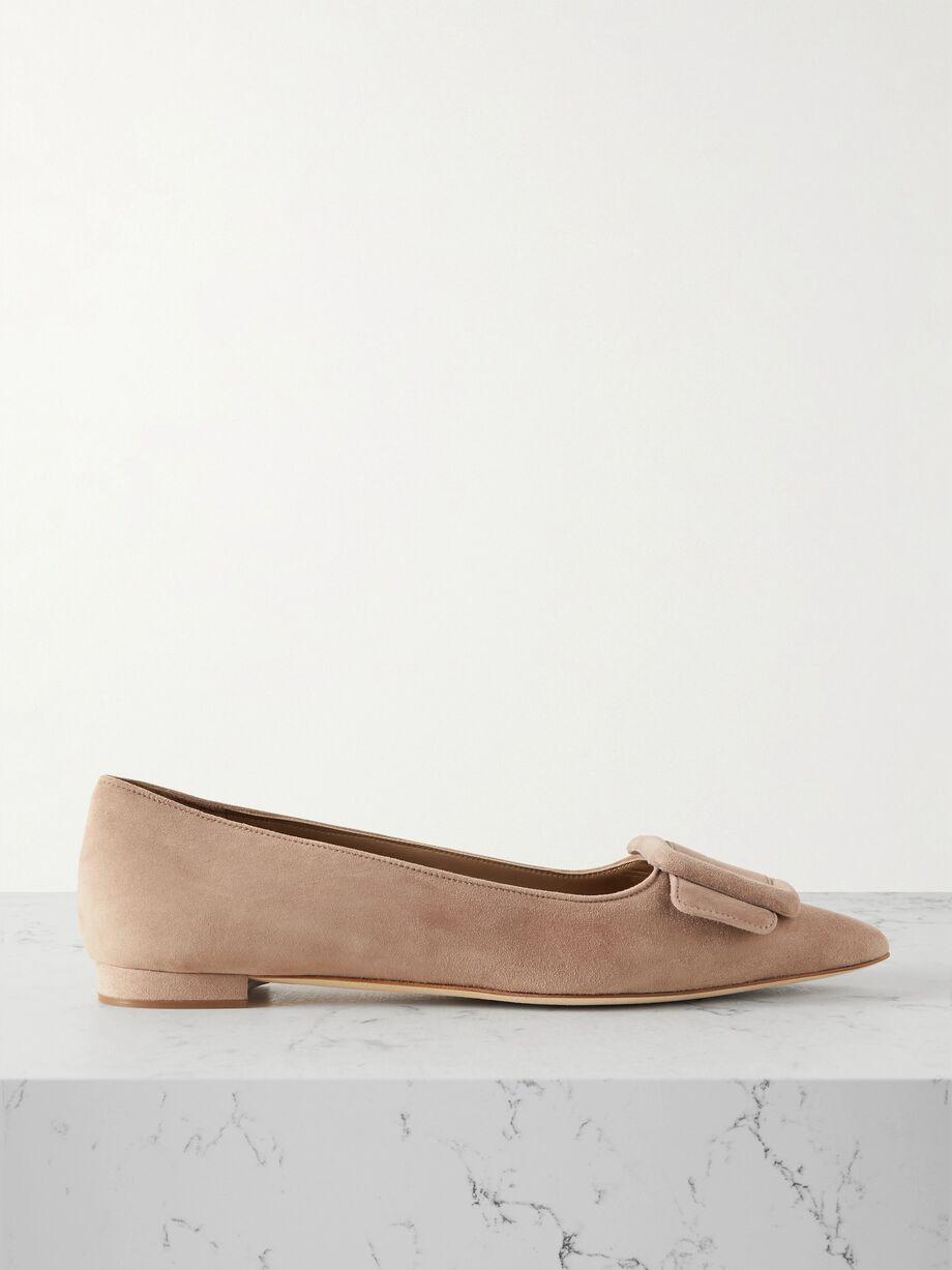 Maysale buckled suede point-toe flats by MANOLO BLAHNIK