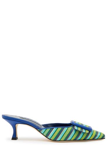 Maysalebi 50 striped cotton and leather mules by MANOLO BLAHNIK