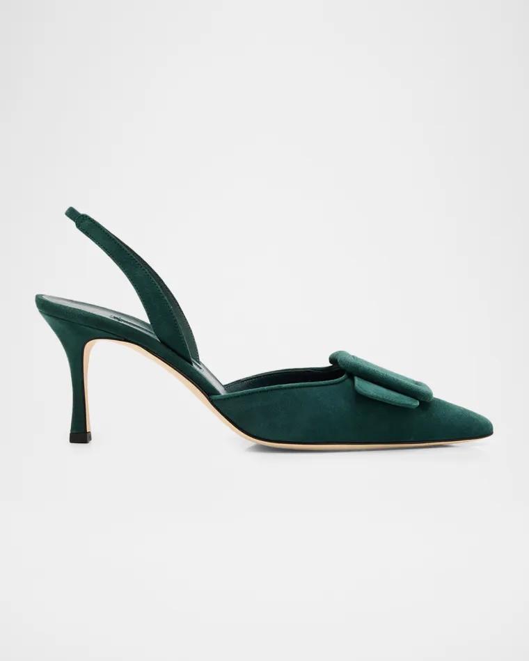 Maysli Suede Buckle Slingback Pumps by MANOLO BLAHNIK Maysli Suede Buckle Slingback Pumps by MANOLO BLAHNIK