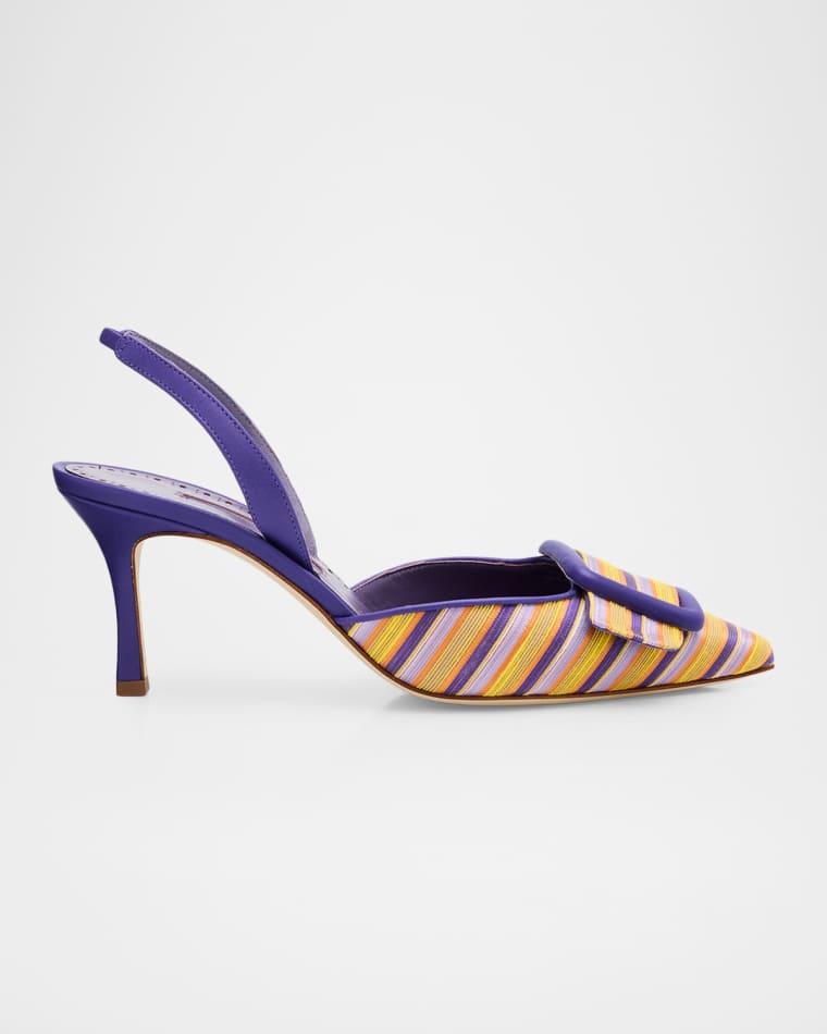 Mayslibi 70mm Striped Slingback Pumps with Buckle by MANOLO BLAHNIK