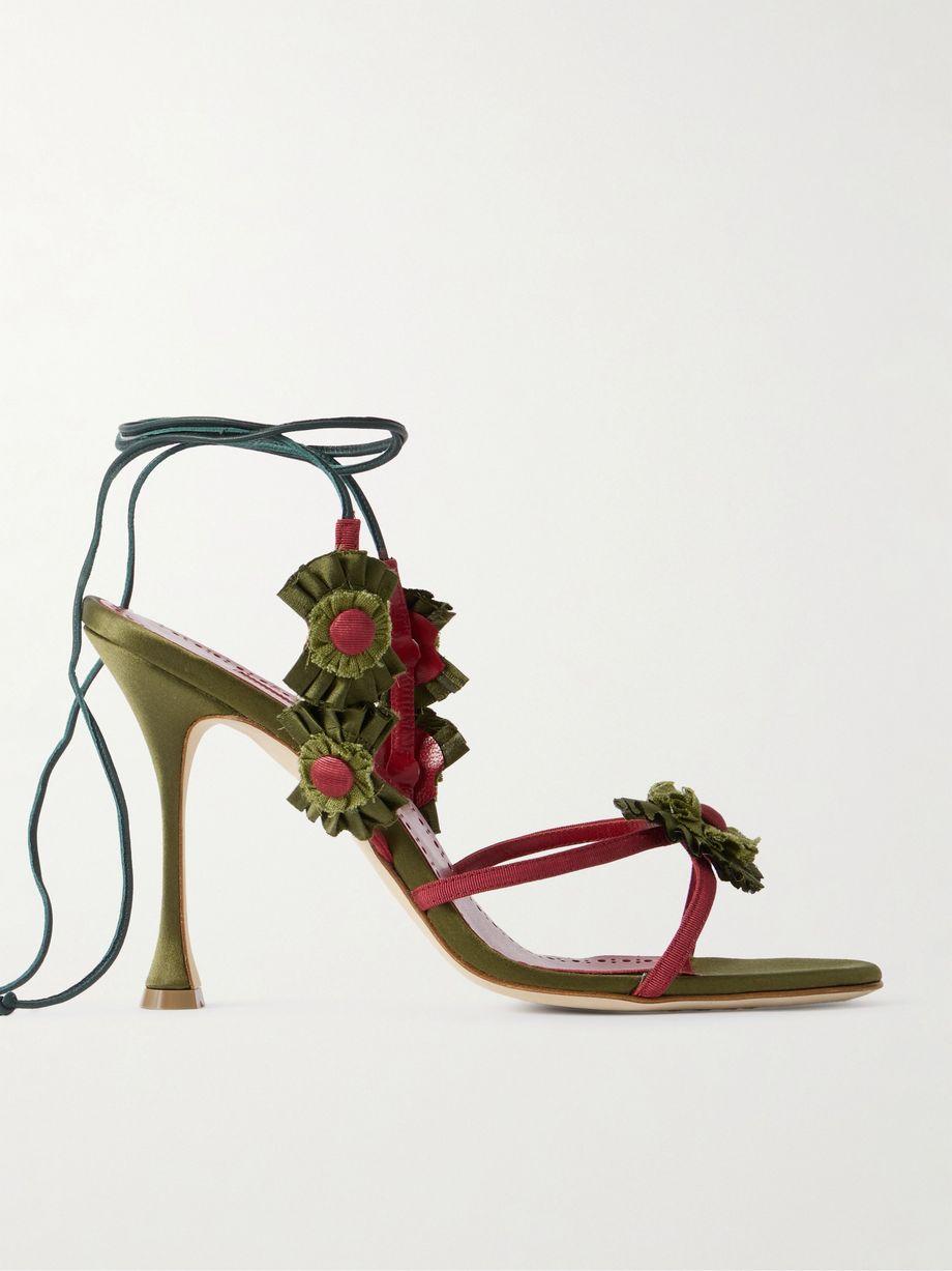 Palissot 105 leather-trimmed appliquéd grosgrain and satin sandals by MANOLO BLAHNIK