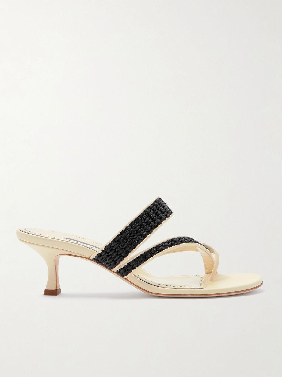 Susa 50 raffia-trimmed leather mules by MANOLO BLAHNIK