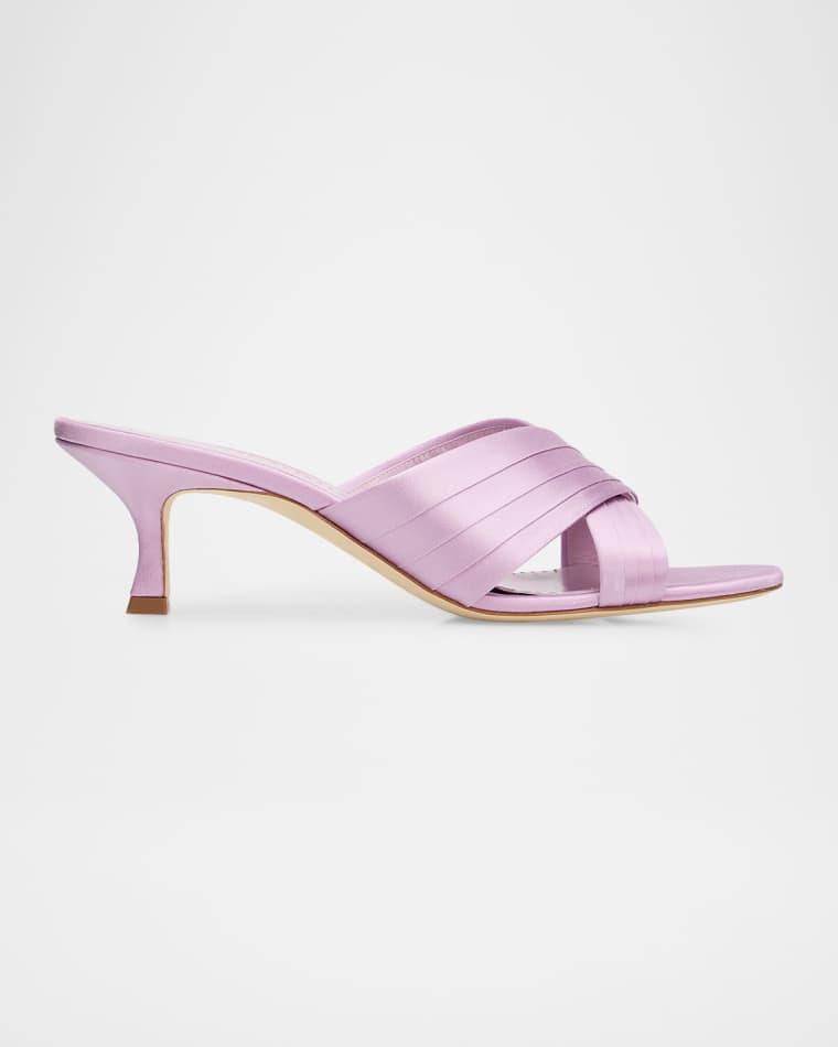 Vieramul Pleated Satin Kitten-Heel Mule Sandals by MANOLO BLAHNIK