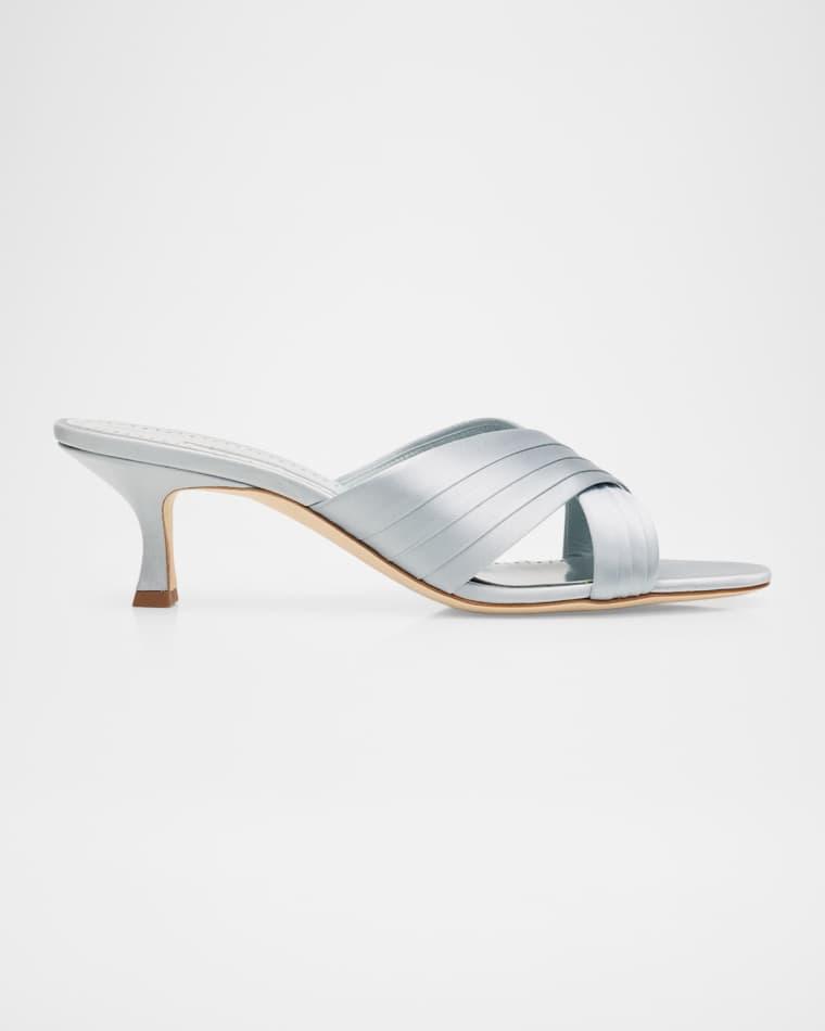 Vieramul Pleated Satin Kitten-Heel Mule Sandals by MANOLO BLAHNIK