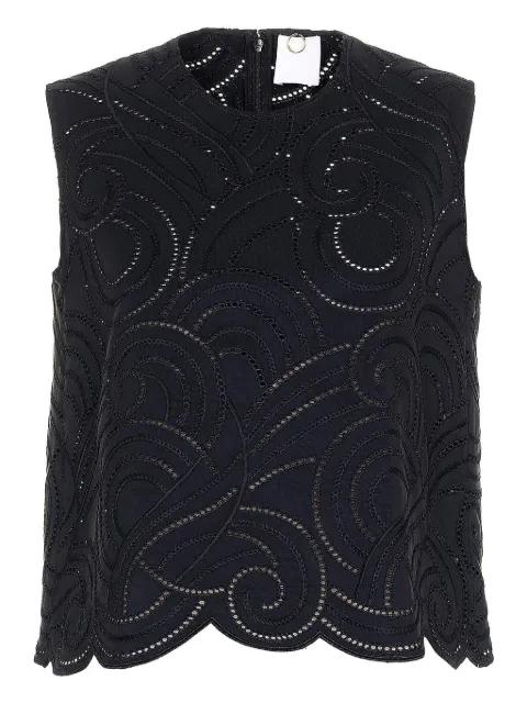 Faille eyelet-embroidered scallop-hem blouse by MANTU