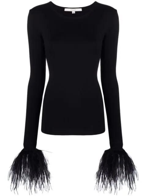Elektra feather-trim stretch blouse by MANURI
