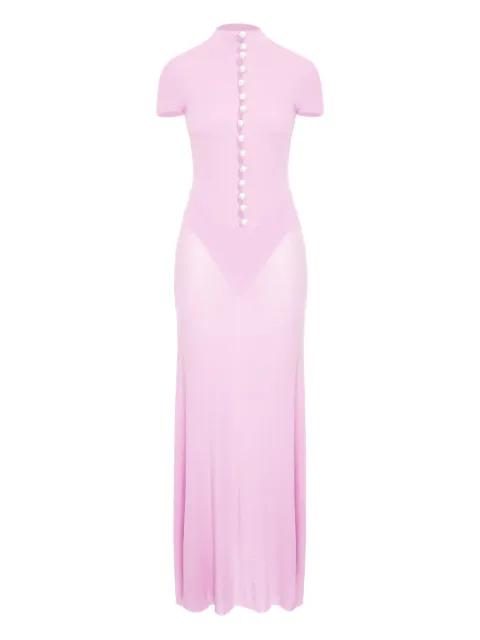 button-detail mock-neck maxi dress by MANURI