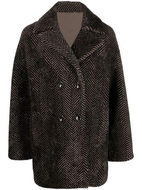 herringbone-pattern sheepskin coat by MANZONI 24