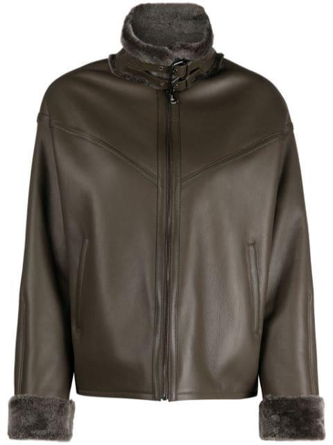 shearling-trim leather jacket by MANZONI 24