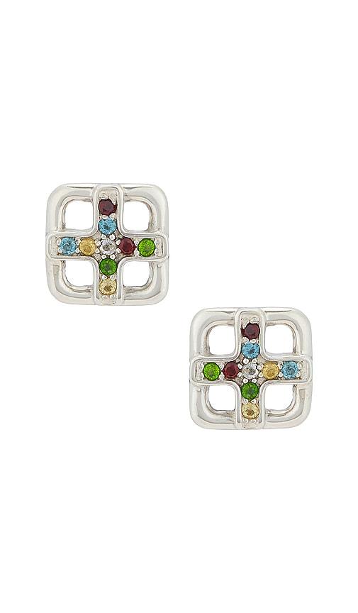 MAPLE Cross Earrings in Metallic Silver by MAPLE