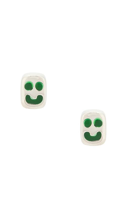 MAPLE Smiley Earrings in Metallic Silver by MAPLE