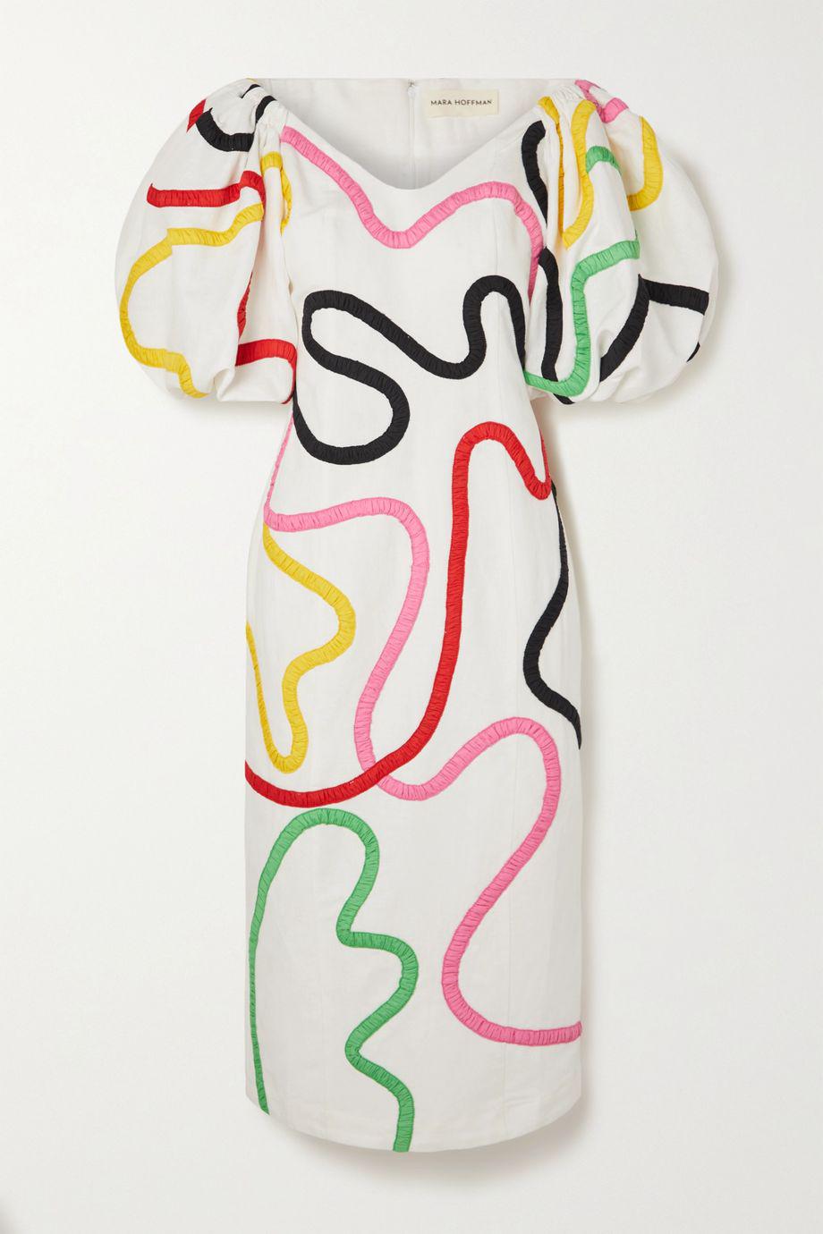 Namari off-the-shoulder appliquéd linen and cotton-blend twill midi dress by MARA HOFFMAN Namari off-the-shoulder appliquéd linen and cotton-blend twill midi dress by MARA HOFFMAN