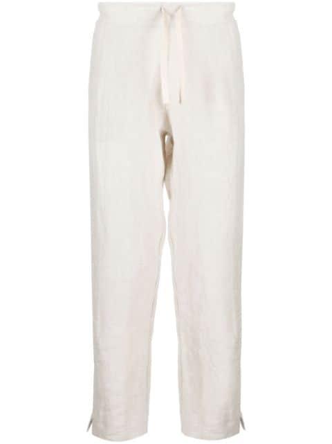 drawstring linen tapered trousers by MARANE
