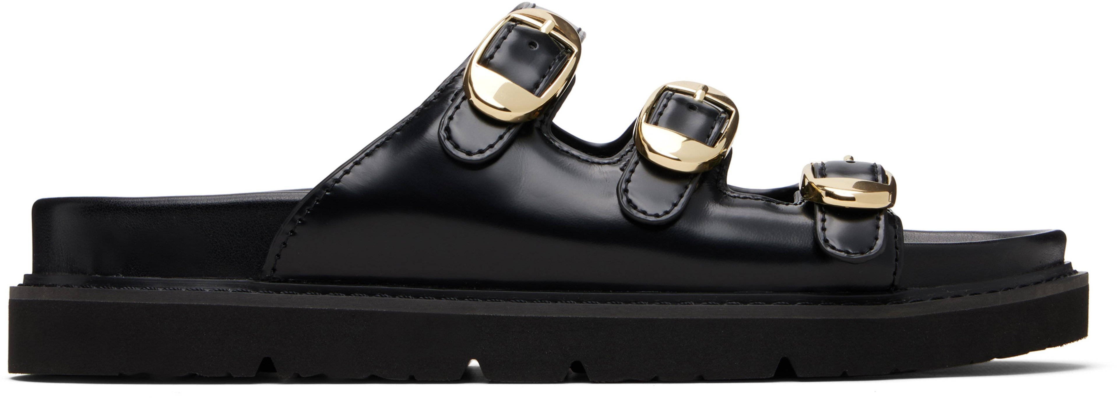 Black 'The Leather Kiki' Slide Sandals by MARC JACOBS