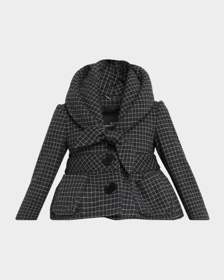 Check Wool Padded Crop Hooded Jacket by MARC JACOBS