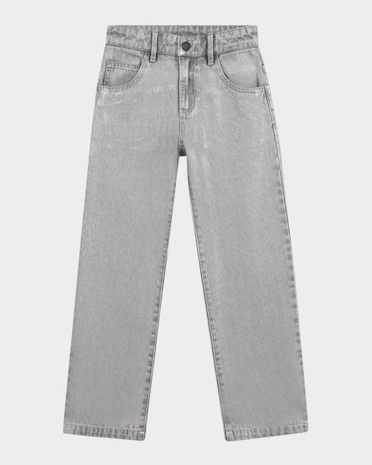 Girl's Silver Overwash Straight-Leg Denim Jeans, Size 4-6 by MARC JACOBS