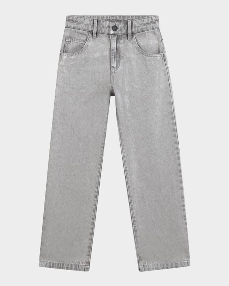 Girl's Silver Overwash Straight-Leg Denim Jeans, Size 8-14 by MARC JACOBS
