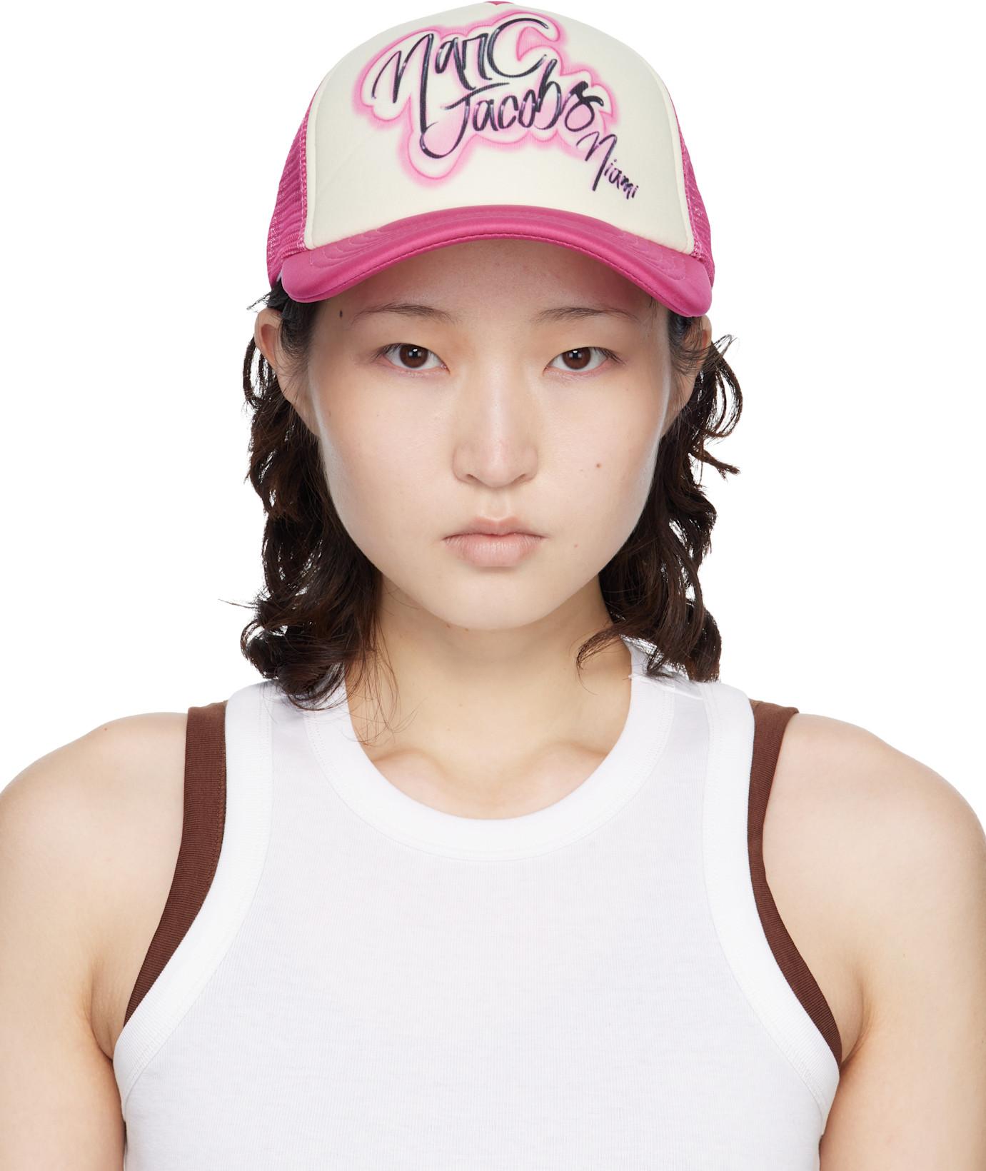 SSENSE Exclusive White & Pink 'The Miami' City Trucker Cap by MARC JACOBS