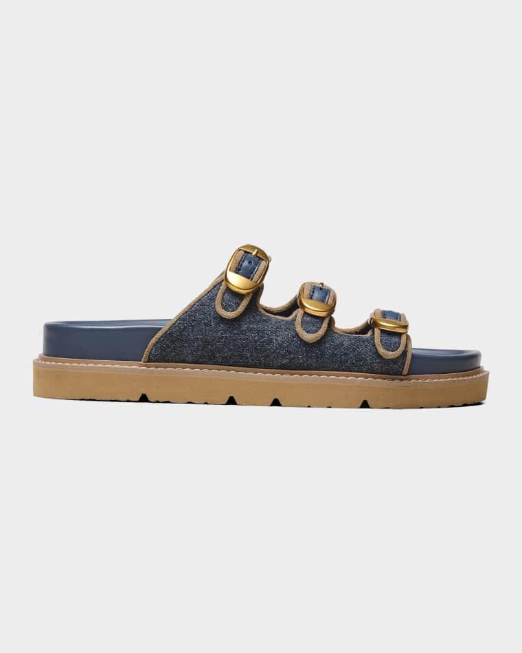 The Denim Suede Kiki Slides by MARC JACOBS