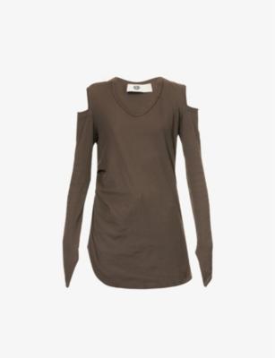 Exposed-shoulder long-sleeved cotton top by MARC LEBIHAN