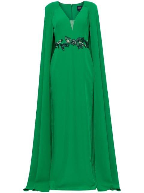 floral-appliqué cape gown by MARCHESA