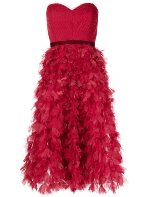 strapless ruffled midi dress by MARCHESA