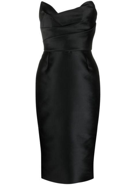strapless satin midi dress by MARCHESA