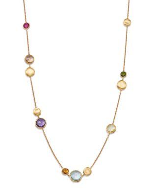 18K Gold Jaipur Color Mixed Gemstone Station Necklace by MARCO BICEGO
