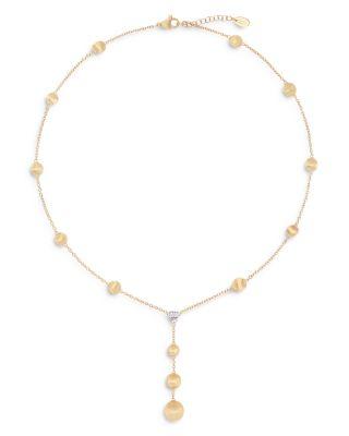 18K White & Yellow Gold Africa Diamond Cluster & Textured Bead Lariat Necklace by MARCO BICEGO