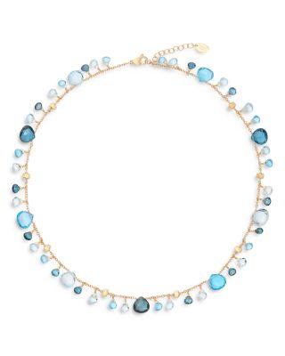 18K Yellow Gold Paradise Topaz London Blue & Swiss Blue Topaz Dangling Collar Necklace by MARCO BICEGO