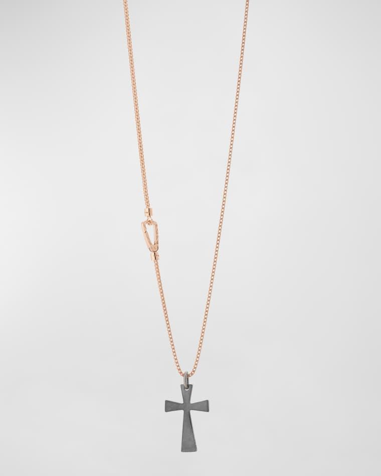 Men's The Cross Pendant Necklace in Oxidized Silver and 18K Rose Gold Plating by MARCO DAL MASO