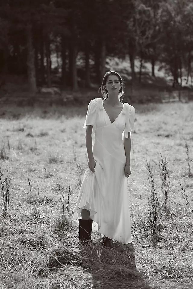 Mare Mare V-Neck Bow Flutter-Sleeve Velvet Slip Dress by MARE MARE