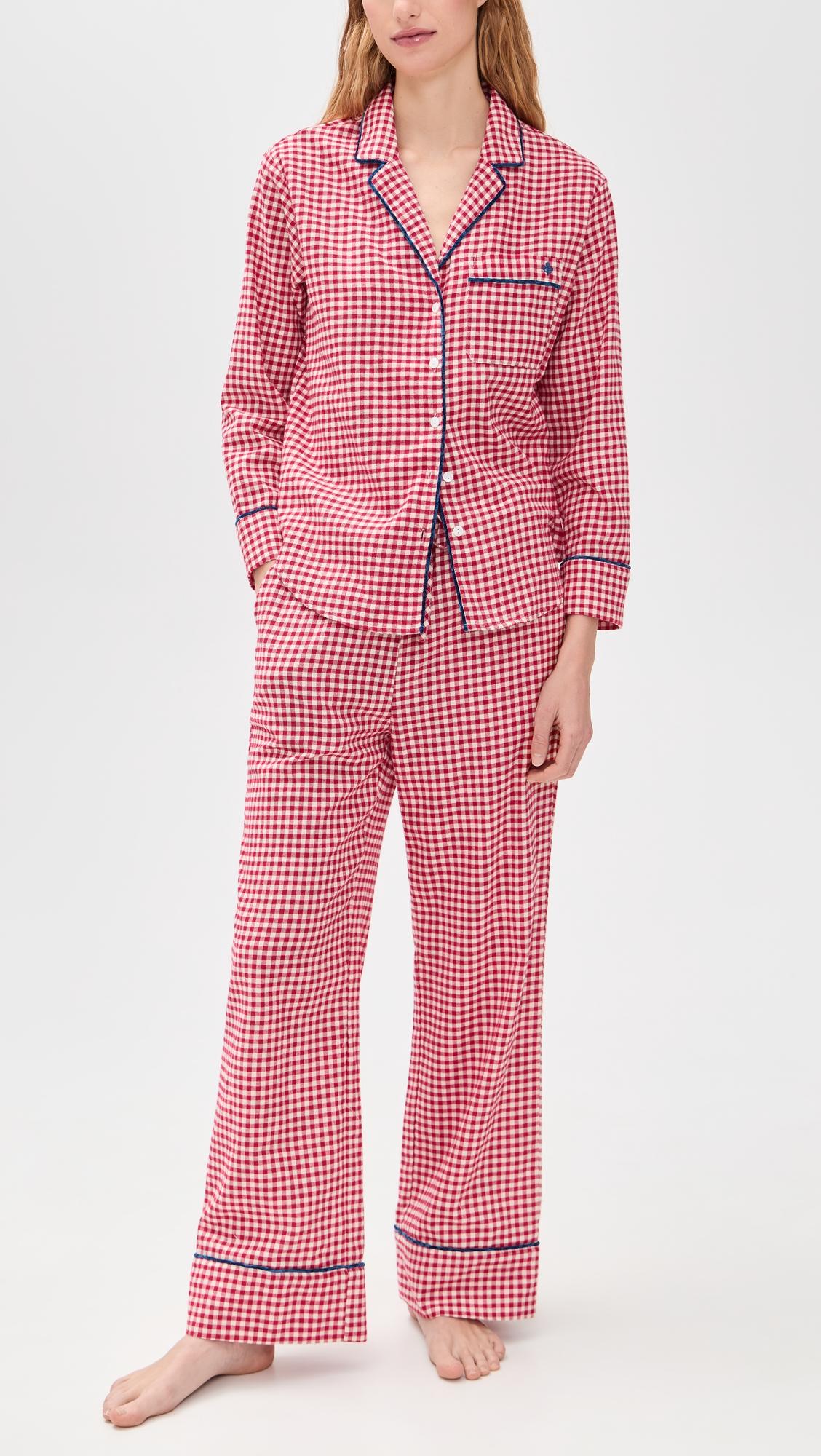 Flannel Gingham Piped PJ Set by MAREA