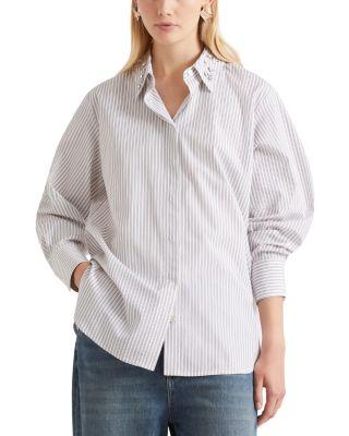 Mlsteso Crystal Collar Striped Shirt by MARELLA