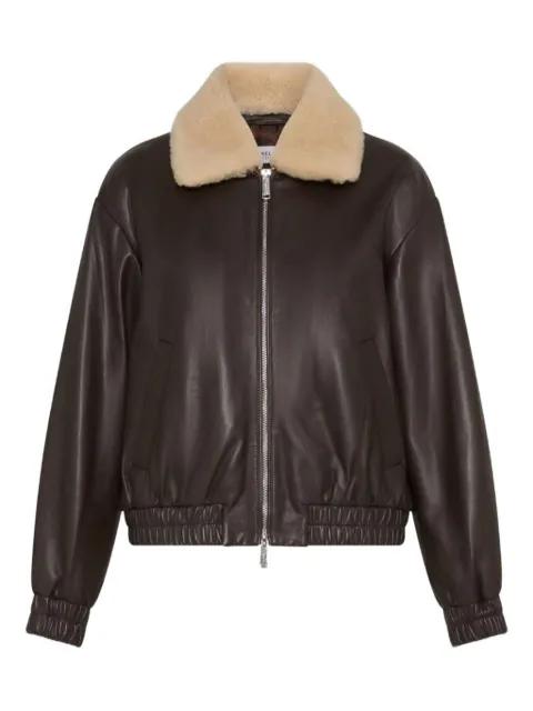 faux-shearling-collar leather bomber jacket by MARELLA faux-shearling-collar leather bomber jacket by MARELLA