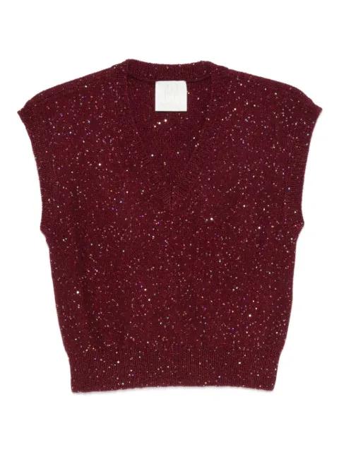 glitter-embellished v-neck knitted top by MARELLA