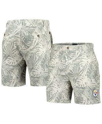 Men's Gray Pittsburgh Steelers Sandwashed Monstera Print Amphib Shorts by MARGARITAVILLE