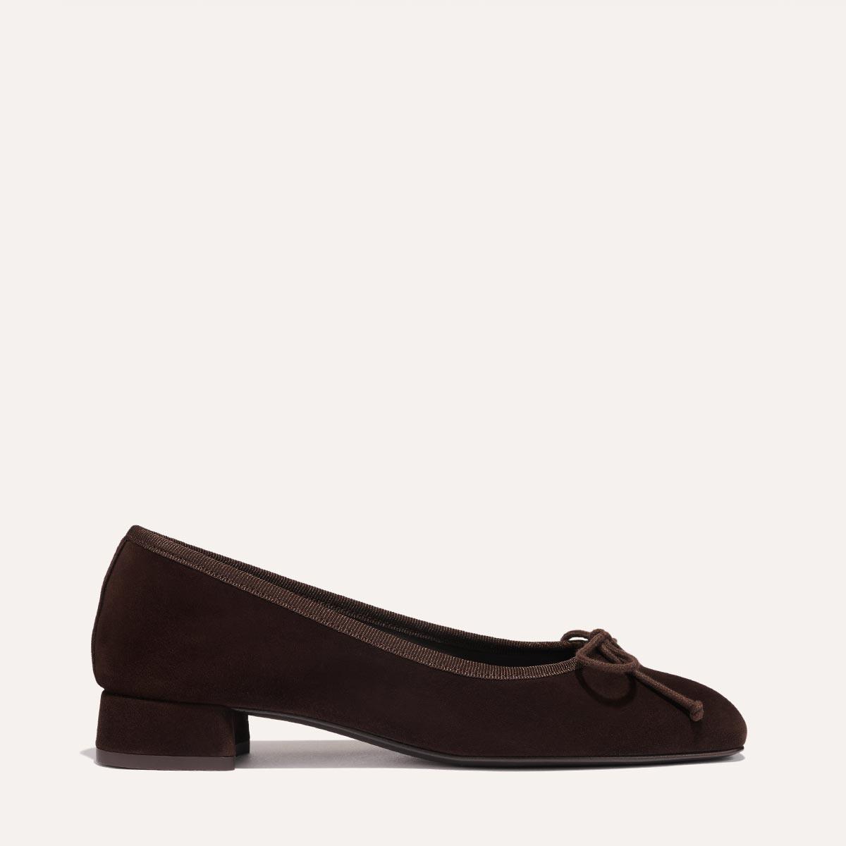 Brown Suede Heels | Low Heel Ballet Pumps by MARGAUX