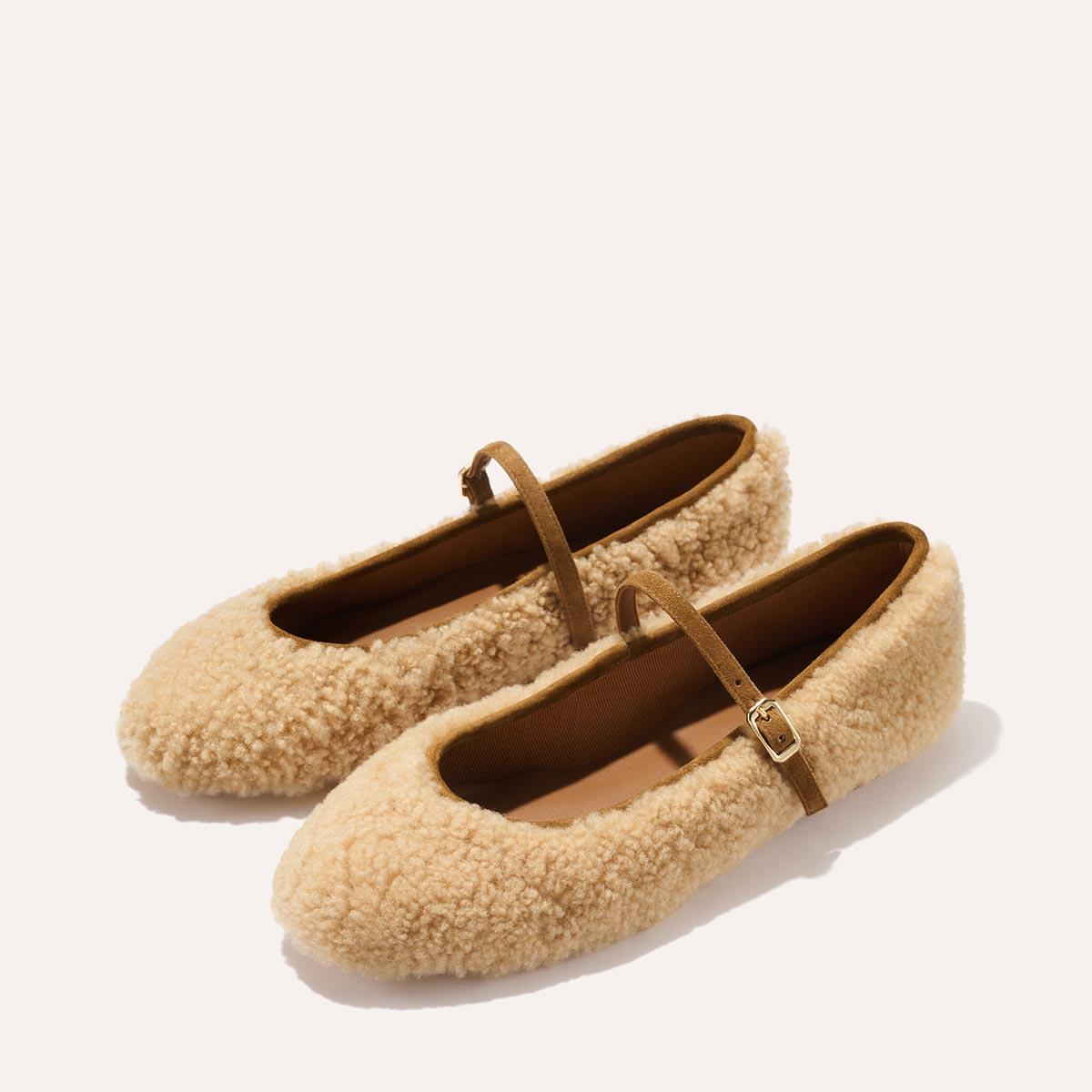 Comfortable and Cozy Mary Jane Flats in Tan Shearling by MARGAUX