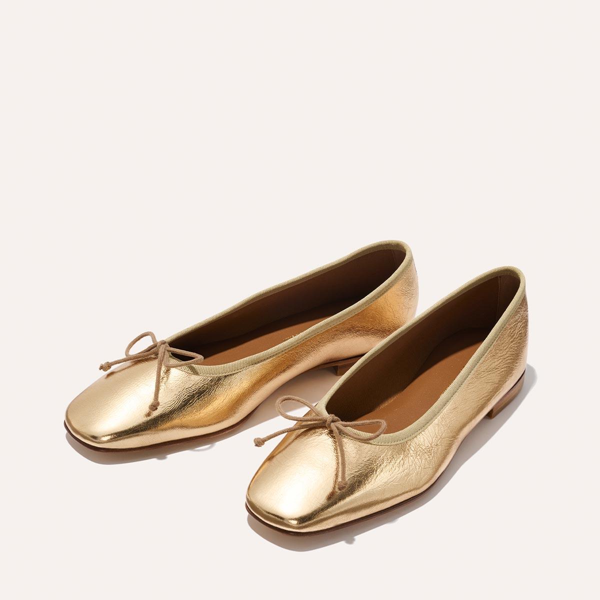 Gold Leather Square Toe Ballet Flats | The Fonteyn by MARGAUX
