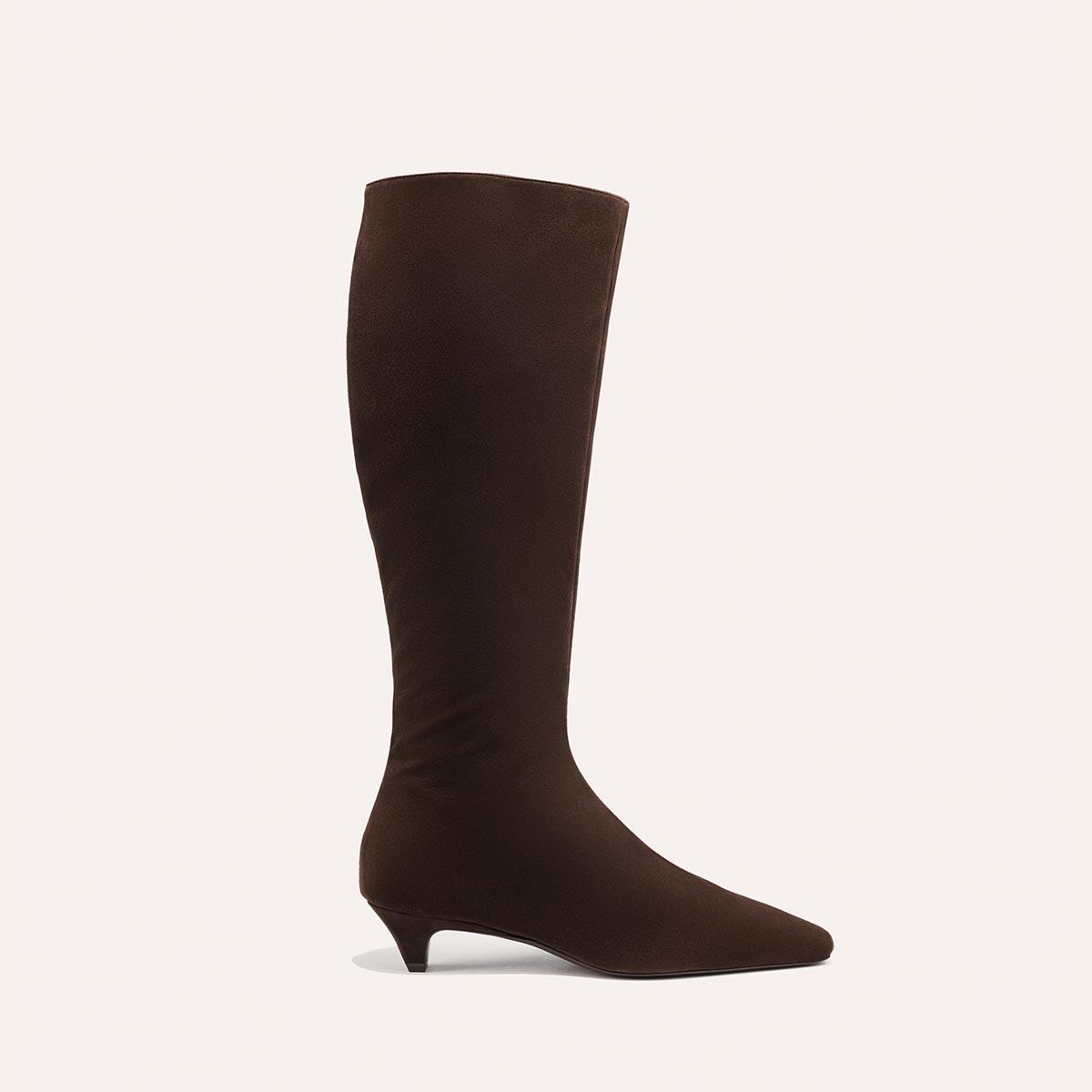 Knee High Boots in Brown Suede & Comfortable Kitten Heel by MARGAUX