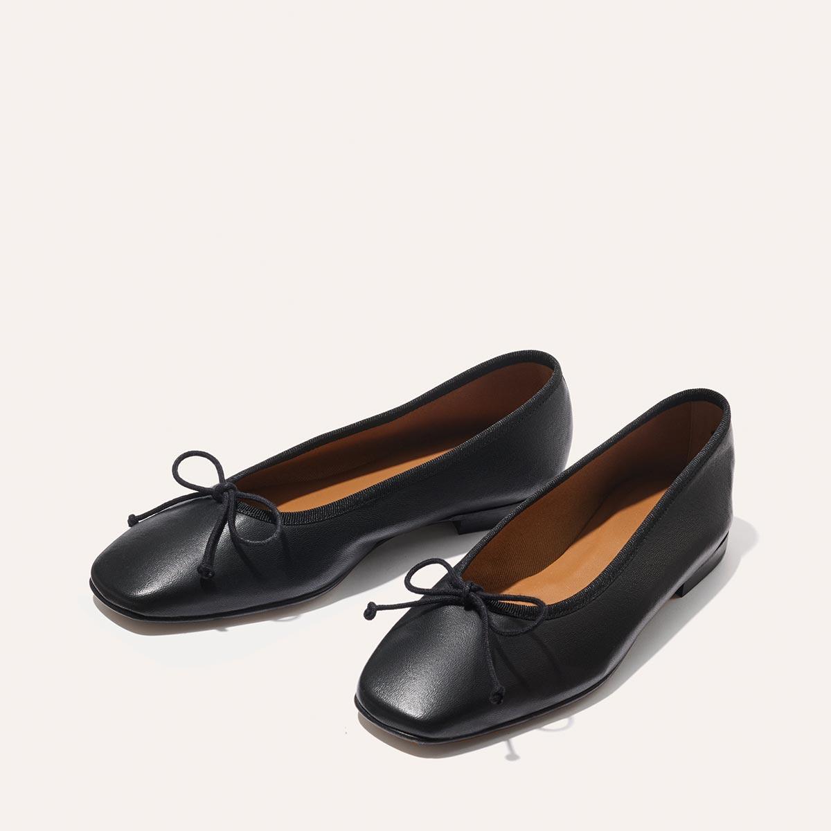 Square Toe Black Nappa Leather Ballet Flats by MARGAUX