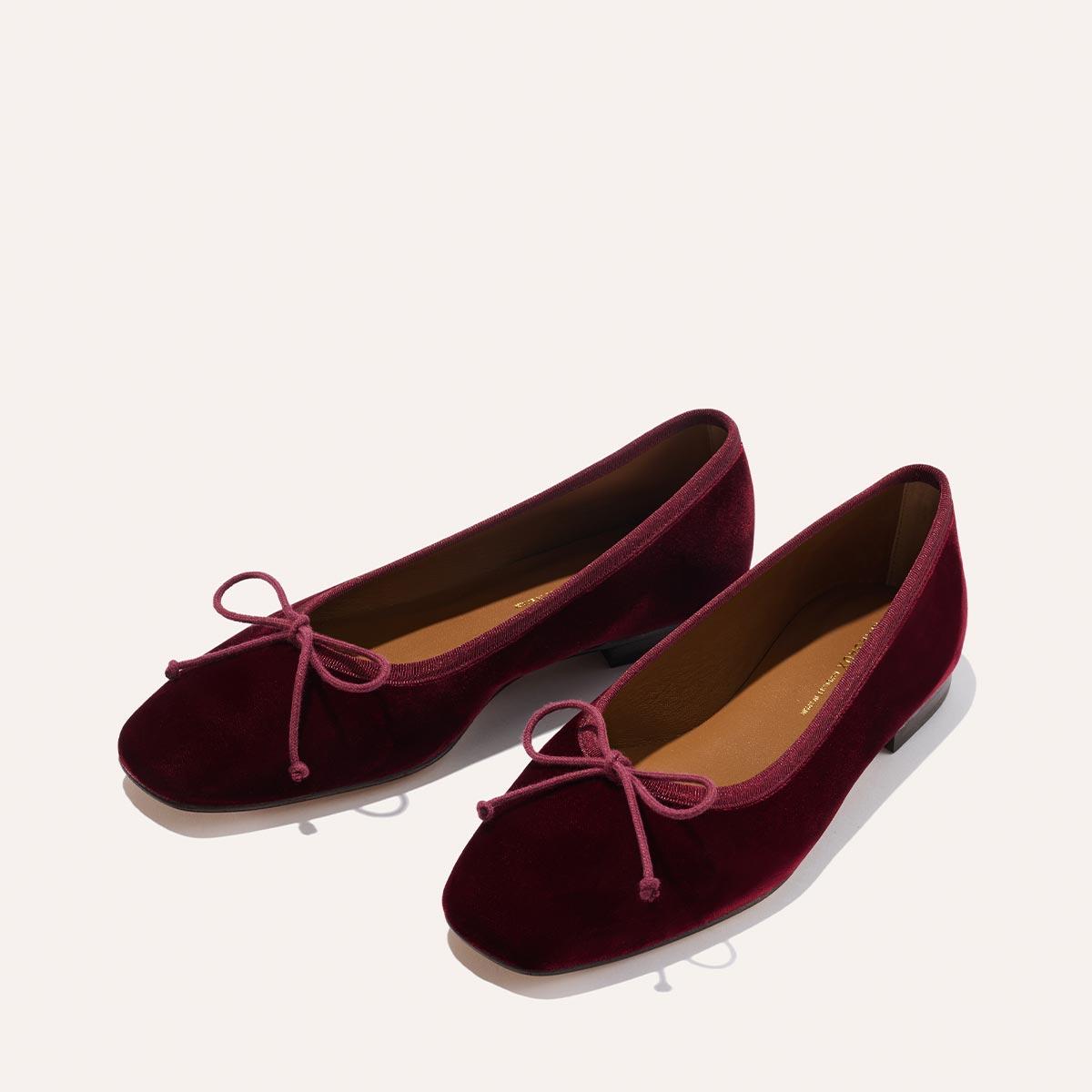 Square Toe Burgundy Velvet Ballet Flats | The Fonteyn by MARGAUX