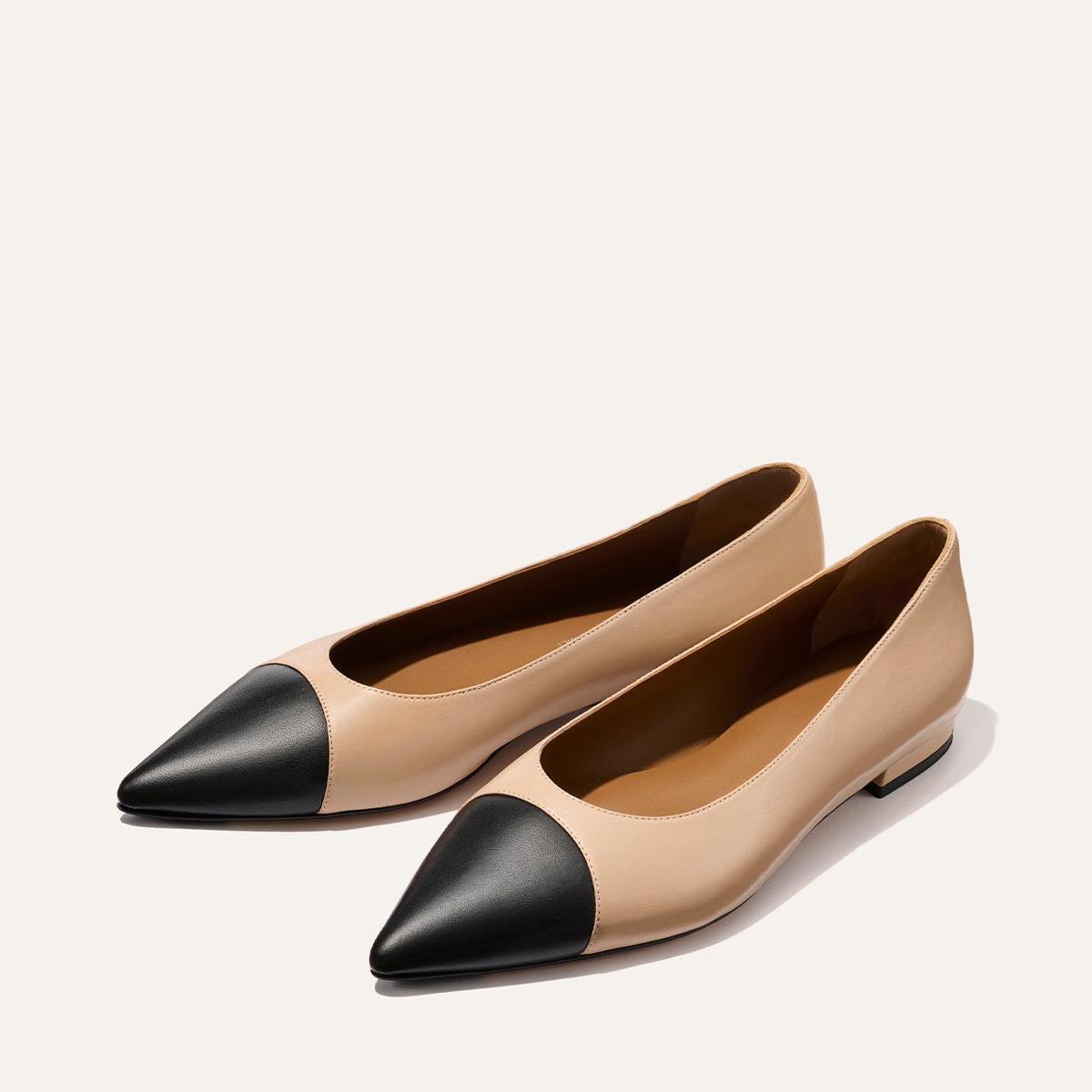 The Alba Cap Toe Ballet Flat - Dune and Black Nappa by MARGAUX