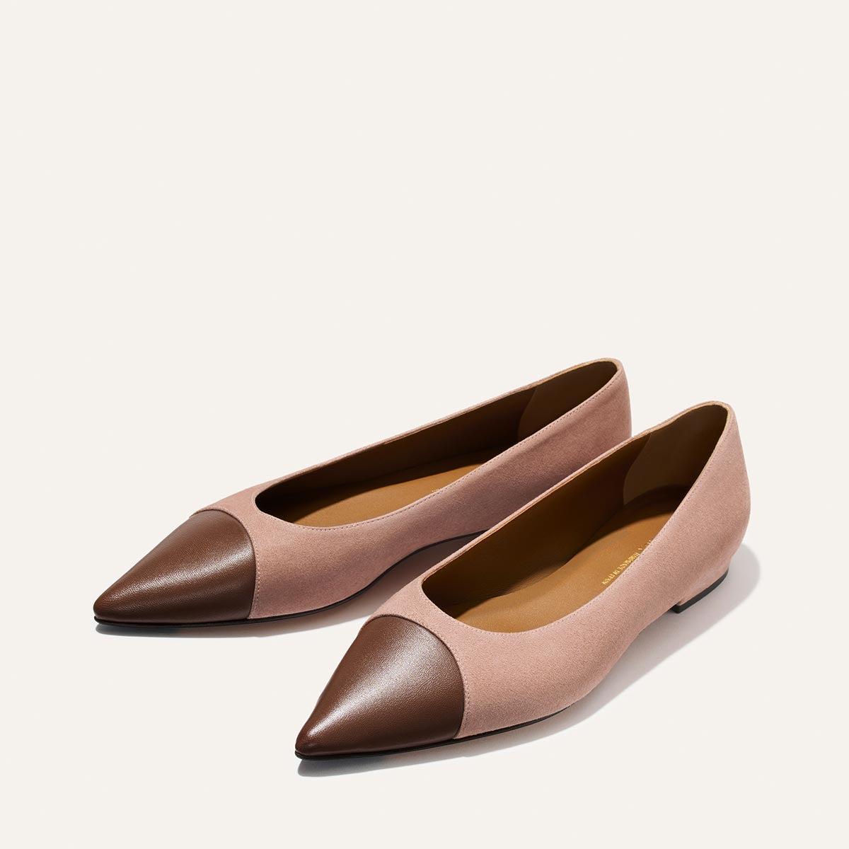 The Alba Cap Toe Ballet Flat - Dusty Rose Suede by MARGAUX