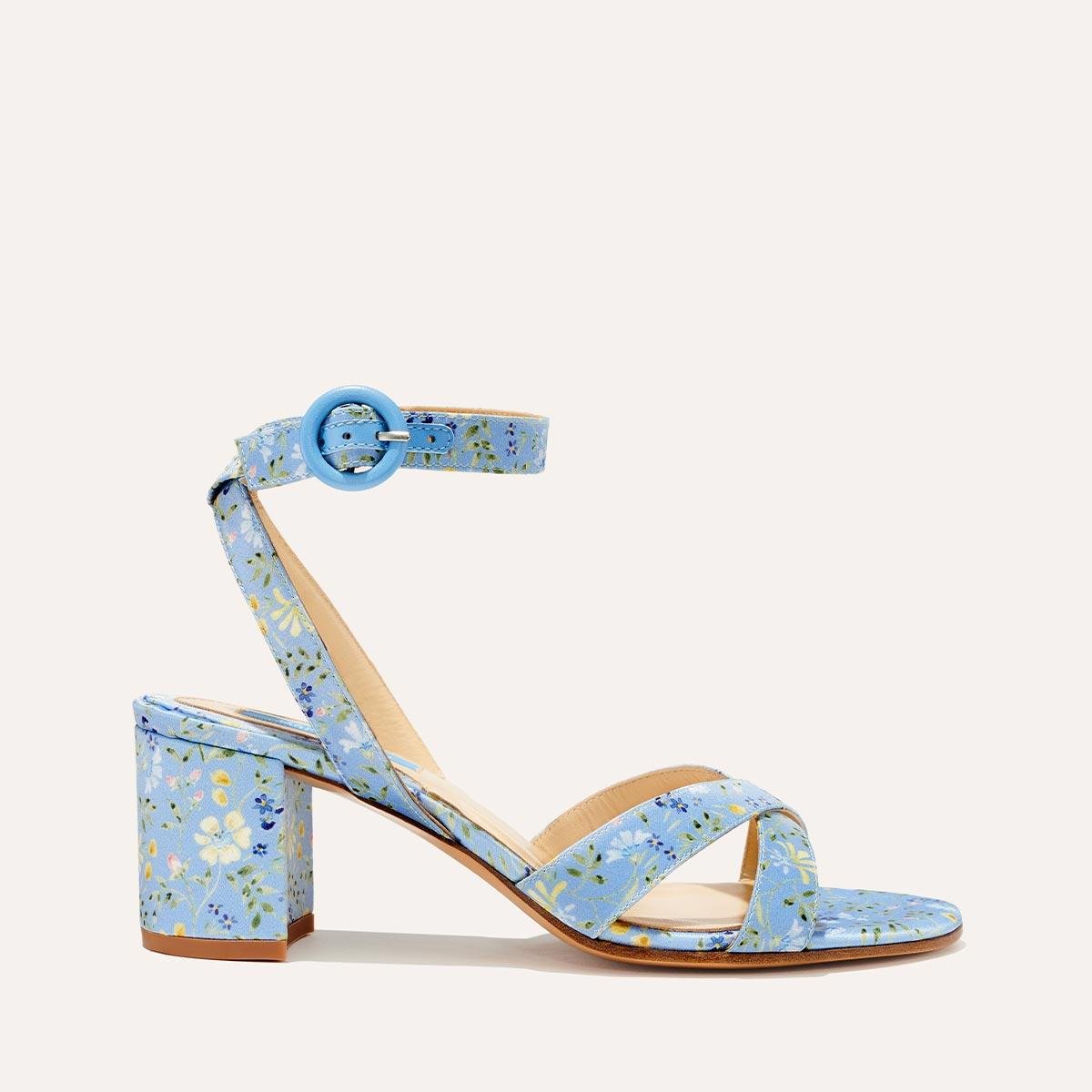 The City Sandal - Blue Floral Satin by MARGAUX