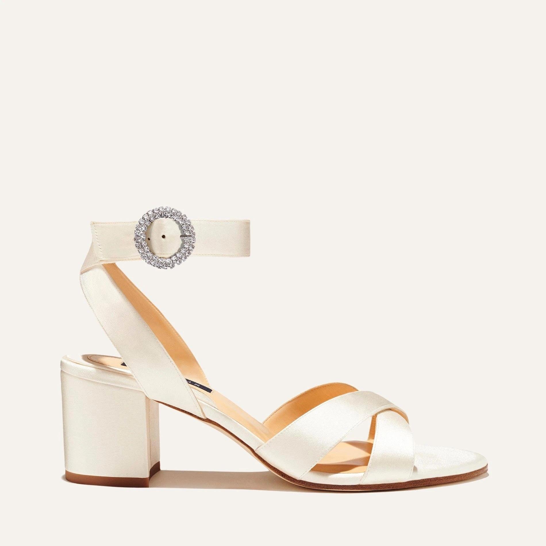 The City Sandal - Ivory Satin with Crystal Buckle by MARGAUX