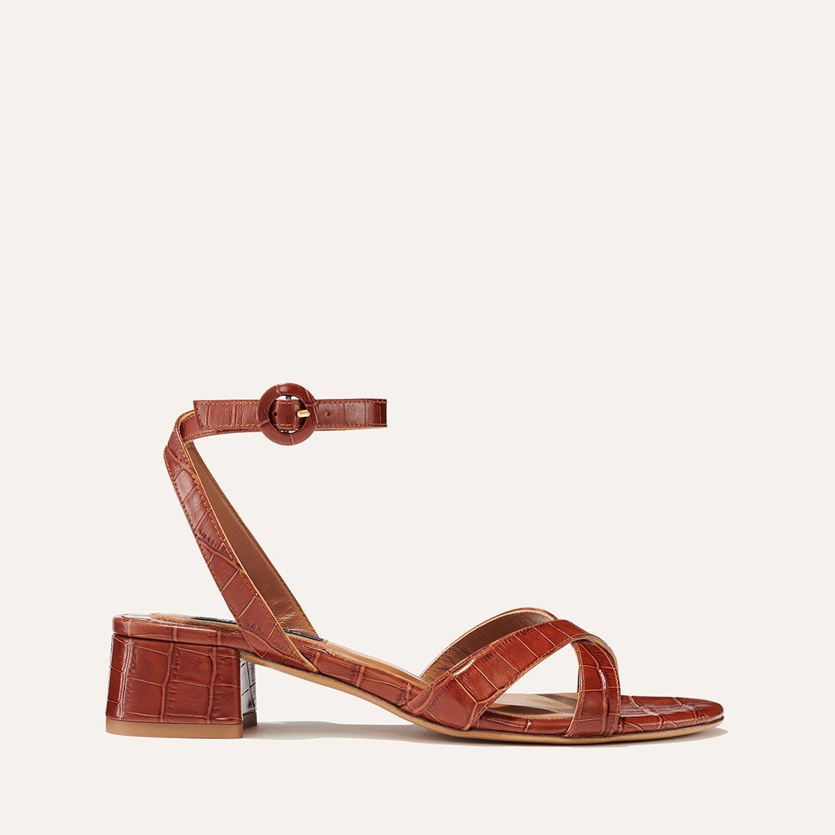 The Lena Sandal - Mahogany Croc Embossed by MARGAUX